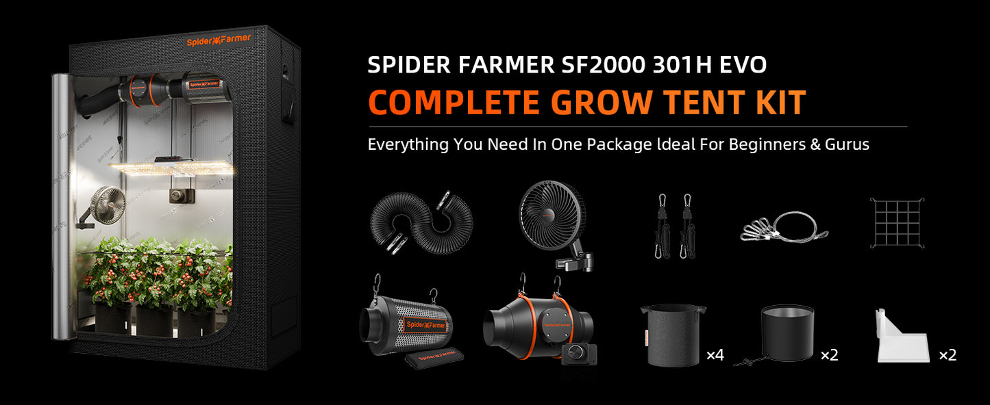Spider Farmer 2x4 Complete Grow Tent Kit (SF2000 EVO LED + Ventilation System)