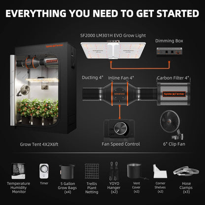 Spider Farmer 2x4 Complete Grow Tent Kit (SF2000 EVO LED + Ventilation System)