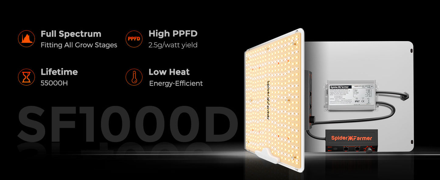 Spider Farmer SF1000D LED Grow Light | Full Spectrum 100W Grow Light