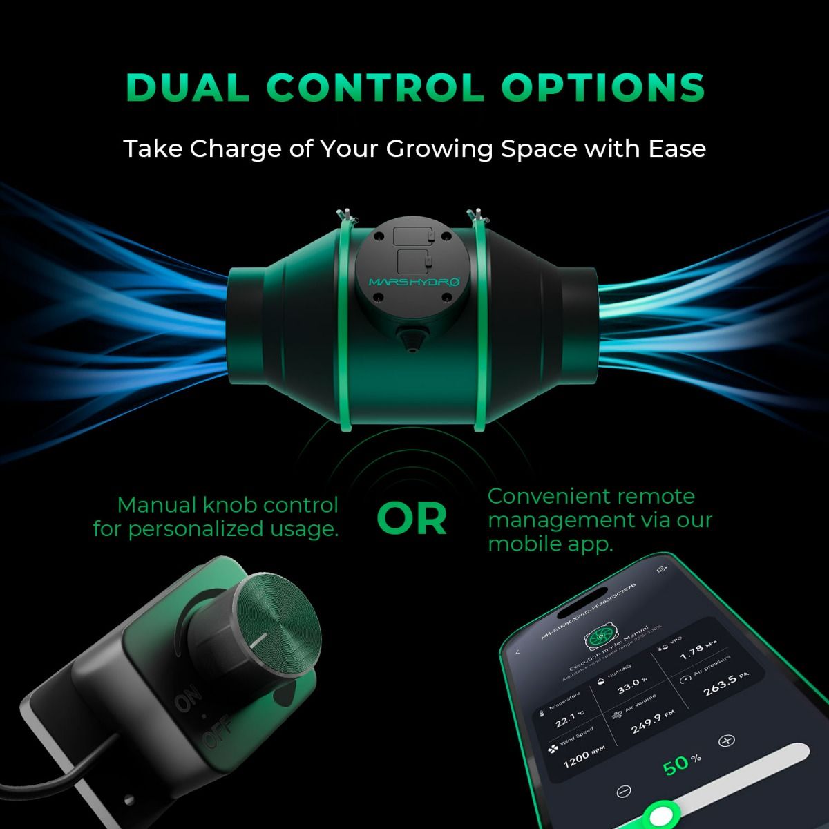 Mars Hydro iFresh 4-Inch Inline Fan & Carbon Filter Combo – Smart Duct Ventilation Kit with Speed Controller