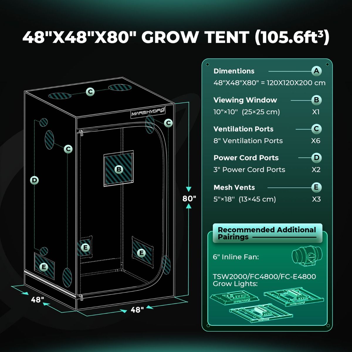 Mars Hydro 4x4 Grow Tent 1680D – Light-Proof Indoor Grow Tent 48"x48"x80" with Reflective Mylar