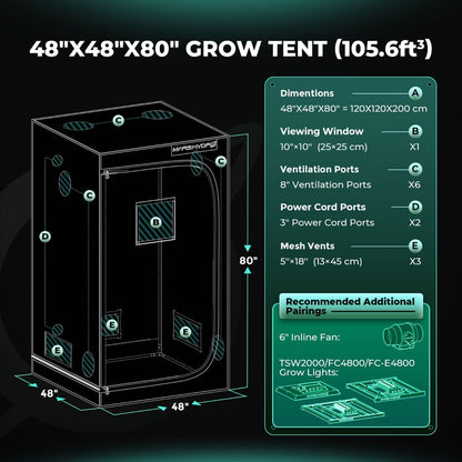 Mars Hydro 4x4 Grow Tent 1680D – Light-Proof Indoor Grow Tent 48"x48"x80" with Reflective Mylar