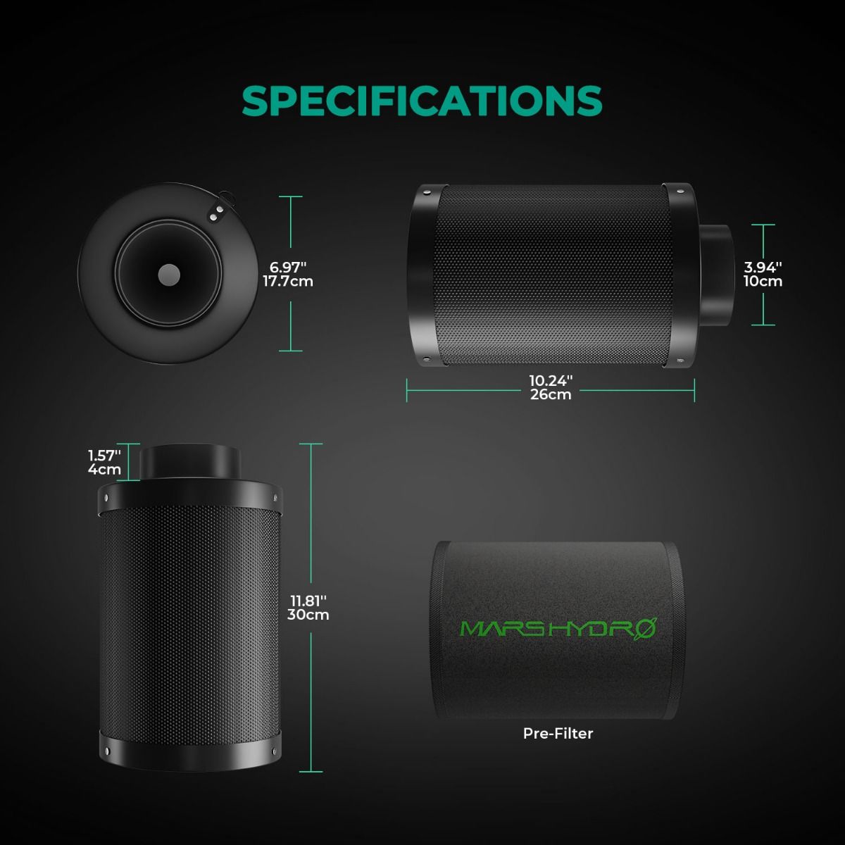 Mars Hydro iFresh 4-Inch Inline Fan & Carbon Filter Combo – Smart Duct Ventilation Kit with Speed Controller