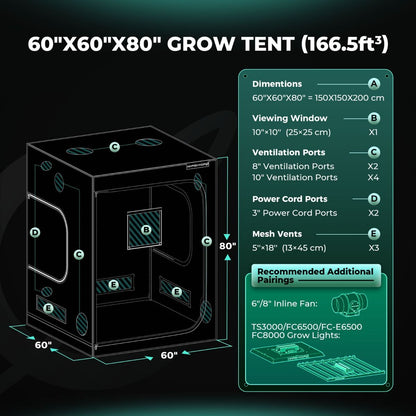 Mars Hydro 5x5 Grow Tent 1680D – Light-Proof Indoor Grow Tent 60"x60"x80" with Reflective Mylar