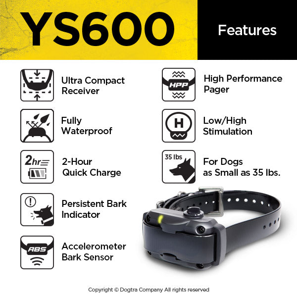Dogtra YS600 Anti-Bark Collar - Waterproof, Rechargeable