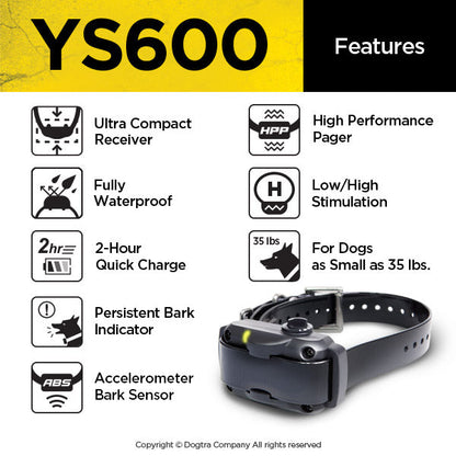 Dogtra YS600 Anti-Bark Collar - Waterproof, Rechargeable