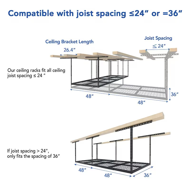 FLEXIMOUNTS Classic 3x8 Overhead Garage Storage Rack – 750 lb Ceiling Storage