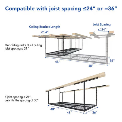 FLEXIMOUNTS Classic 3x8 Overhead Garage Storage Rack – 750 lb Ceiling Storage