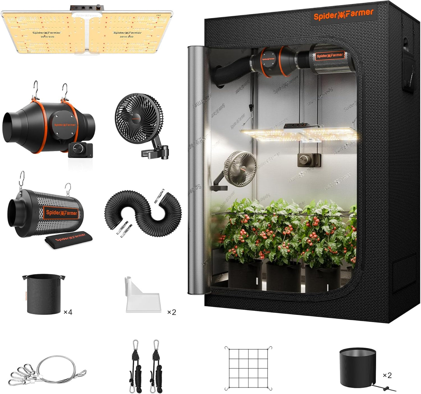 Spider Farmer 2x4 Complete Grow Tent Kit (SF2000 EVO LED + Ventilation System)