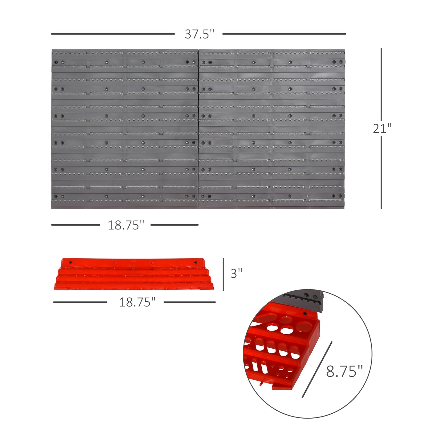54-Piece Wall-Mounted Pegboard Organizer with Shelves & 50 Hooks – Garage & Workshop Storage, Grey/Red