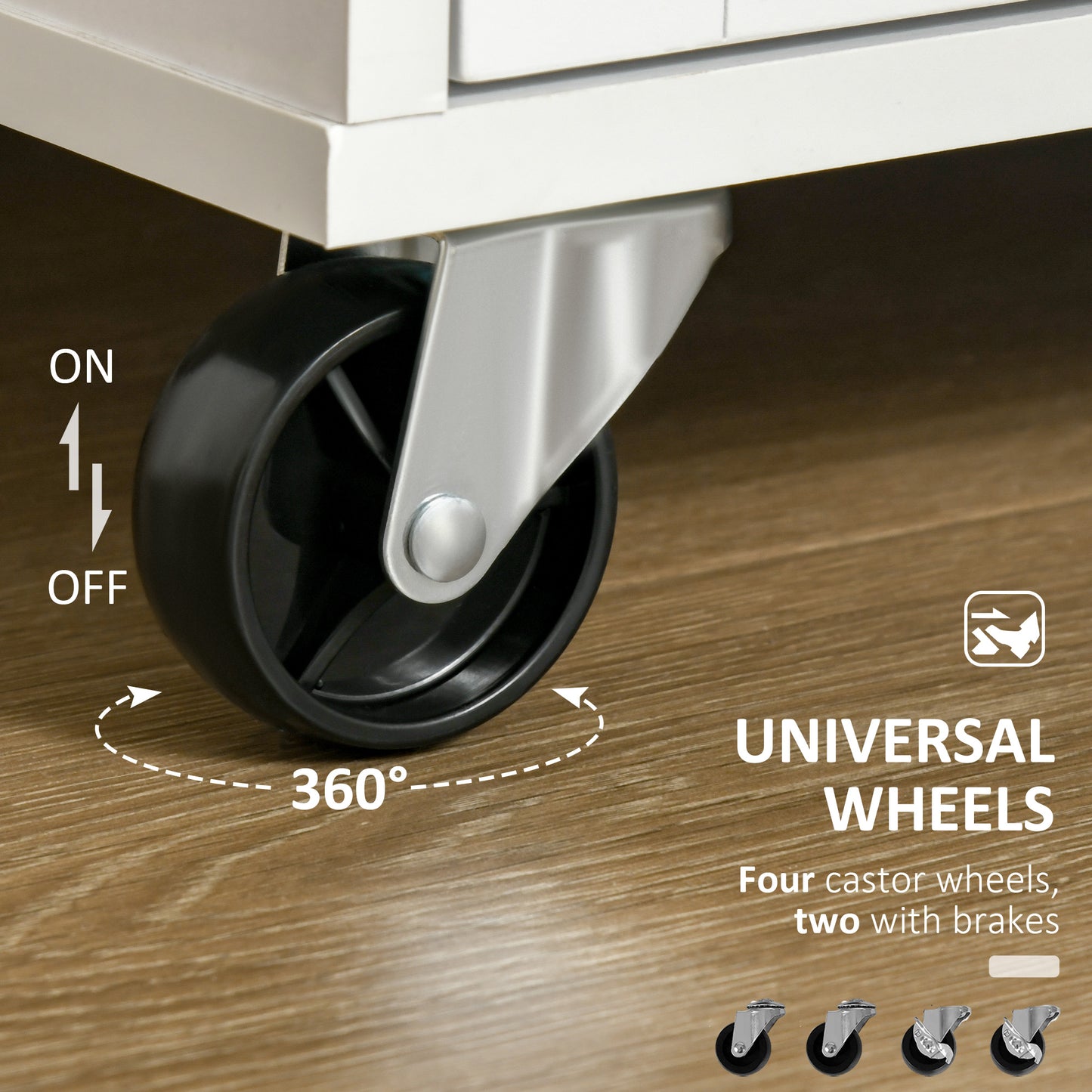 41" Rolling Kitchen Island with Rubberwood Top, Drawers & Cabinet – White