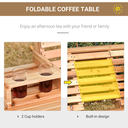 3-Seater Wooden Porch Swing with Folding Table & Cup Holders – 440 lb Capacity, Natural
