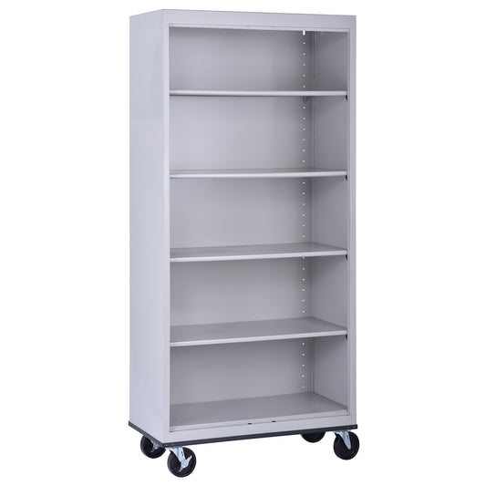 Edsal Mobile Steel Bookcase with Casters | 36"W x 18"D x 72"H, Rolling Storage