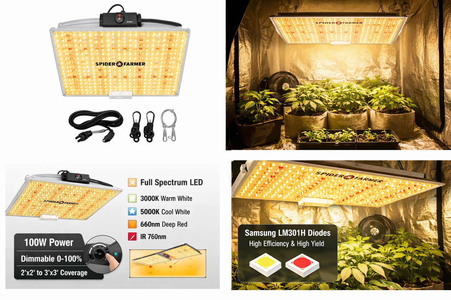 Spider Farmer SF1000 100W LED Grow Light (Full Spectrum)