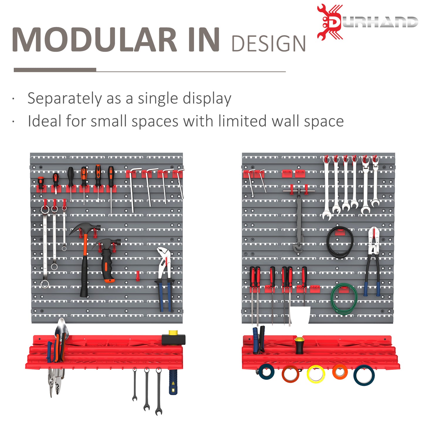 54-Piece Wall-Mounted Pegboard Organizer with Shelves & 50 Hooks – Garage & Workshop Storage, Grey/Red
