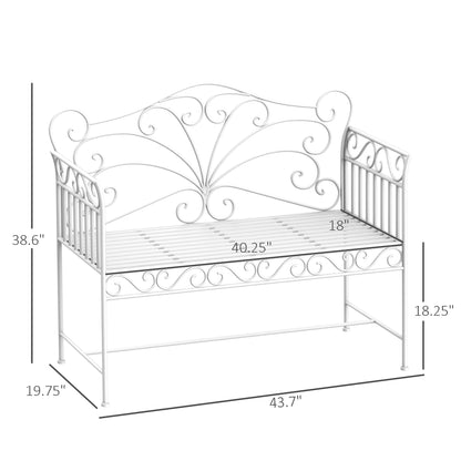 43" Metal Garden Bench with Armrests – 440 lb Capacity, Powder-Coated Steel, Cream White