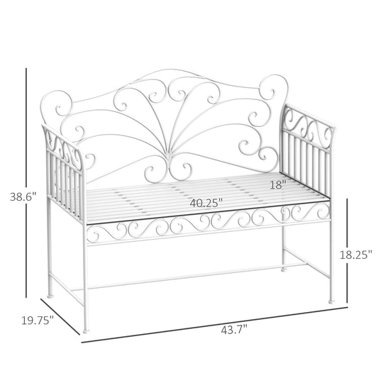 43" Metal Garden Bench with Armrests – 440 lb Capacity, Powder-Coated Steel, Cream White