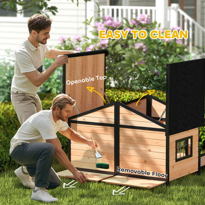 Outdoor Wooden Dog House with Porch, Double Room & Elevated Floor – Weatherproof, Fits 2 Small-Medium Dogs