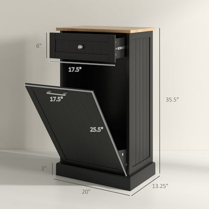 Hidden Trash Cabinet with Tilt-Out Door & Storage Drawer – 10 Gallon, Black