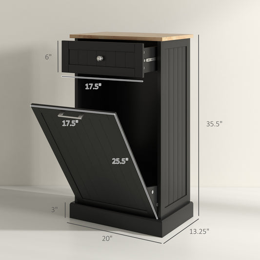 Hidden Trash Cabinet with Tilt-Out Door & Storage Drawer – 10 Gallon, Black