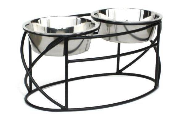 PetsStop Oval Cross Double Raised Dog Feeder