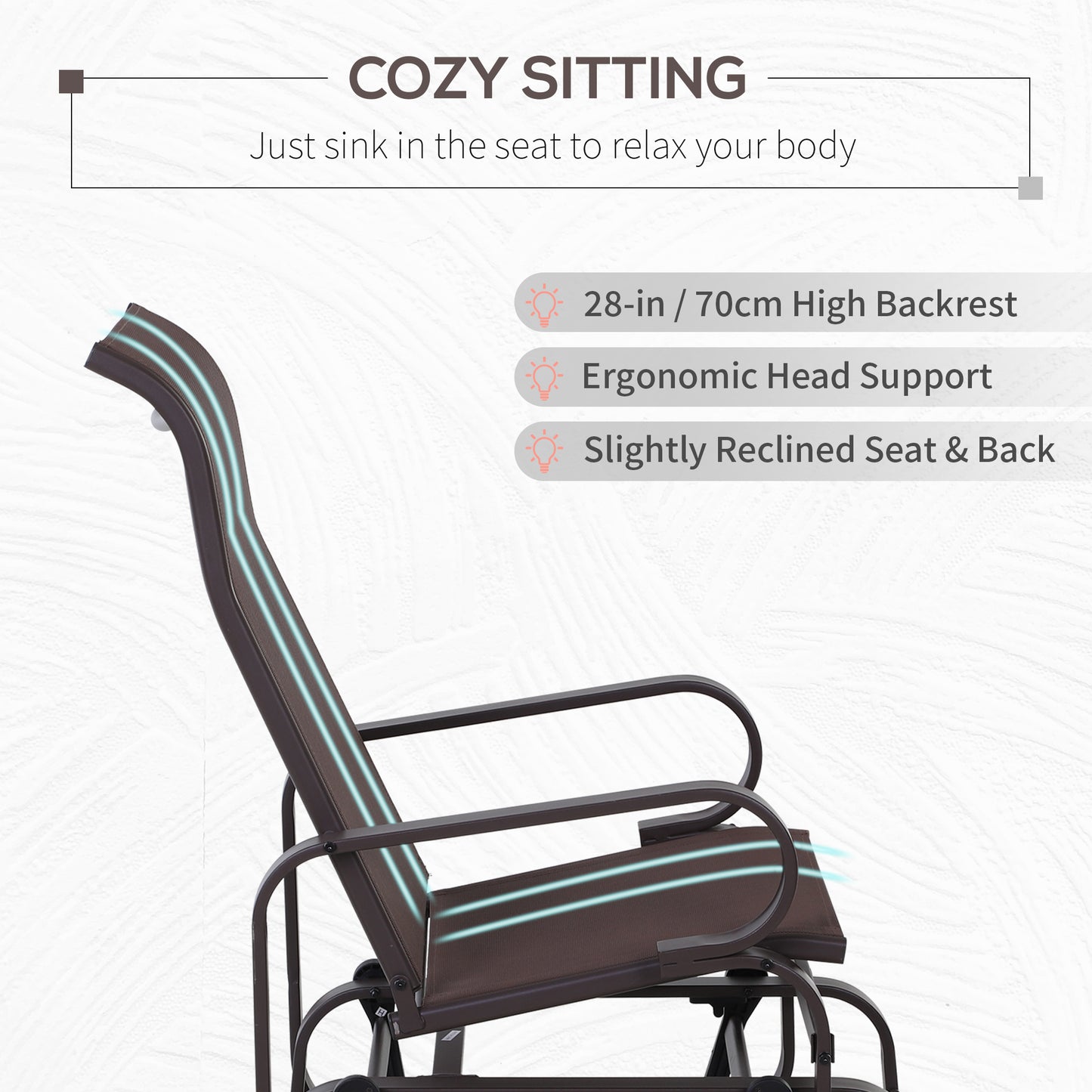Outdoor Glider Chair with Ergonomic Head Support – Lightweight Metal & Mesh, 352 lb Capacity