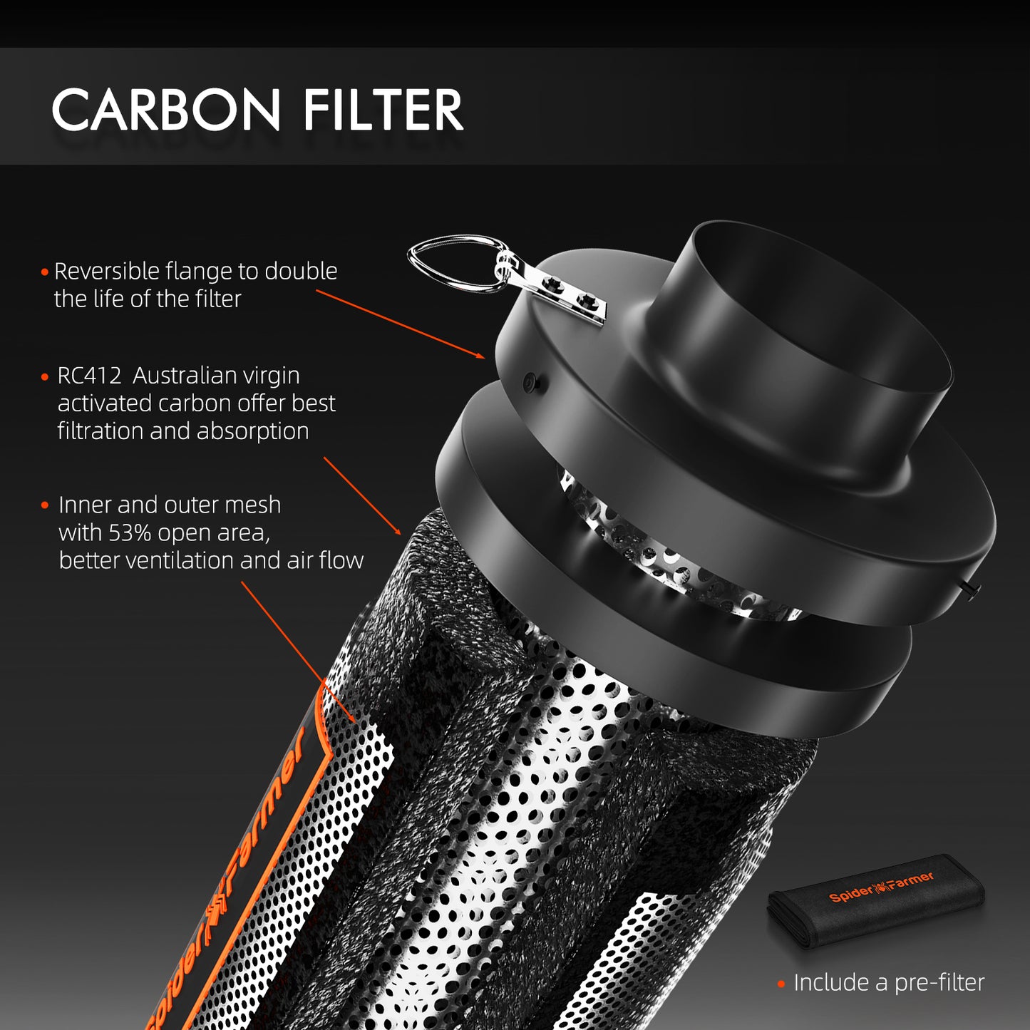 Spider Farmer 4 Inch Inline Fan & Carbon Filter Kit (205 CFM Ventilation System)