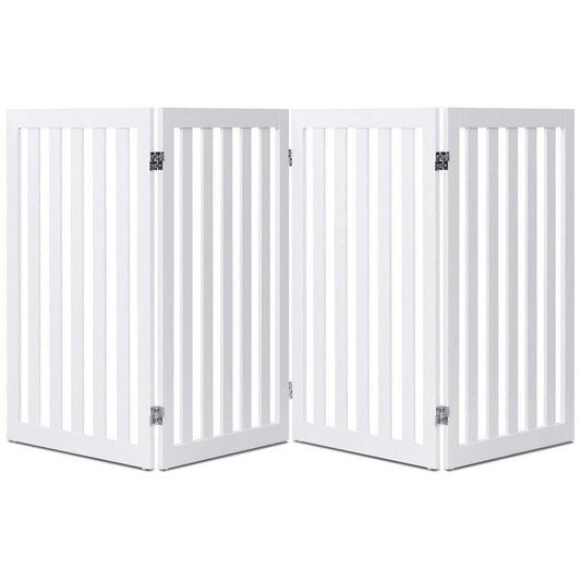 Folding 4-Panel Dog Gate Pet Fence in White Wood Finish