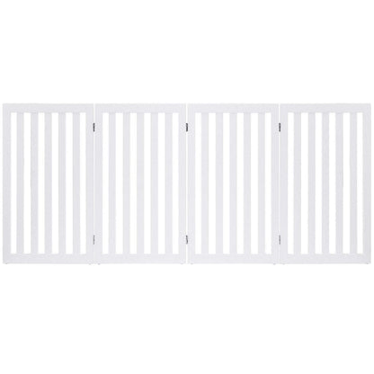 Folding 4-Panel Dog Gate Pet Fence in White Wood Finish