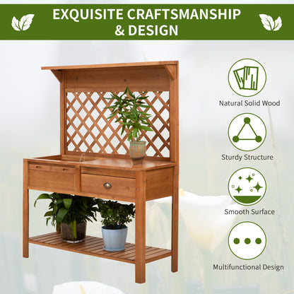 Outdoor Garden Potting Bench with Soil Sifting Screen, Drawer, Hooks & Storage Shelves – Solid Fir Wood, 47"