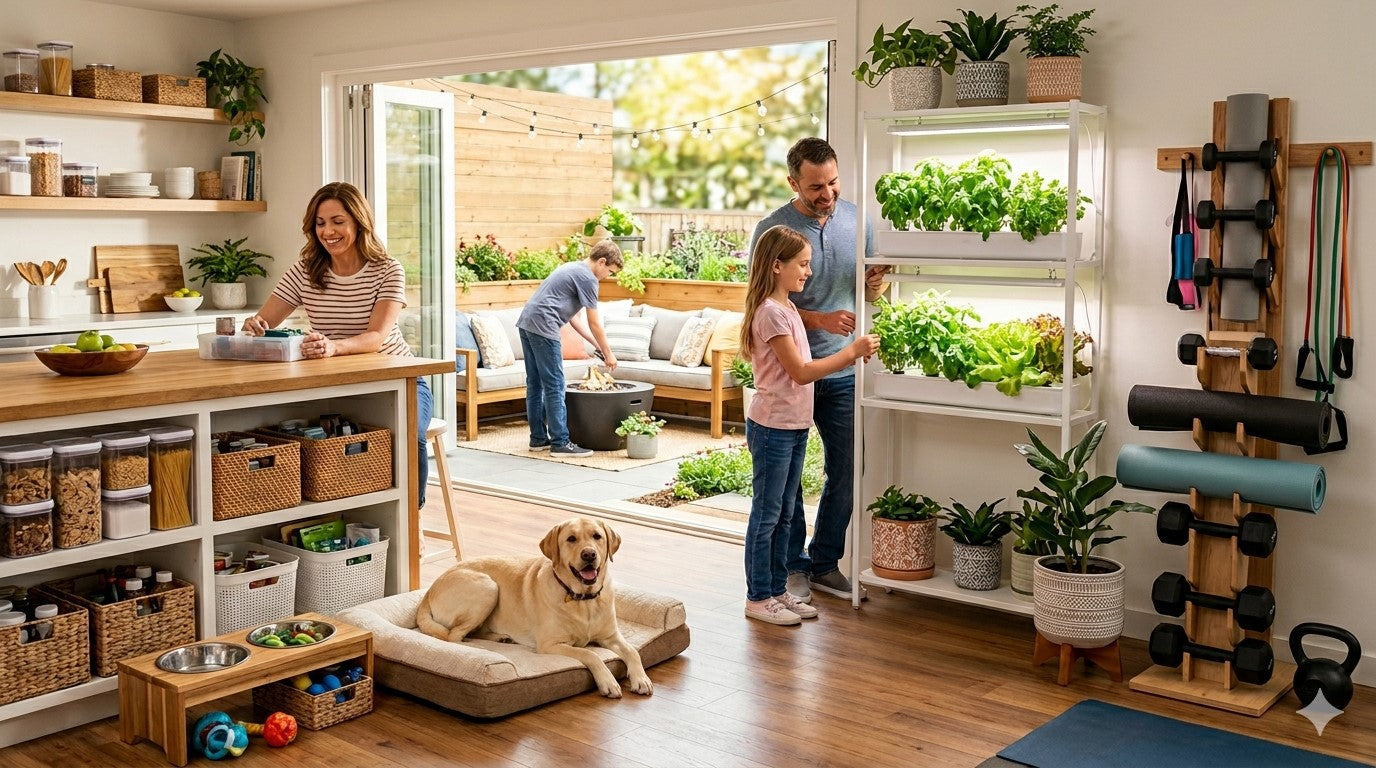 Valor Home and Living hero image - family at home with dog