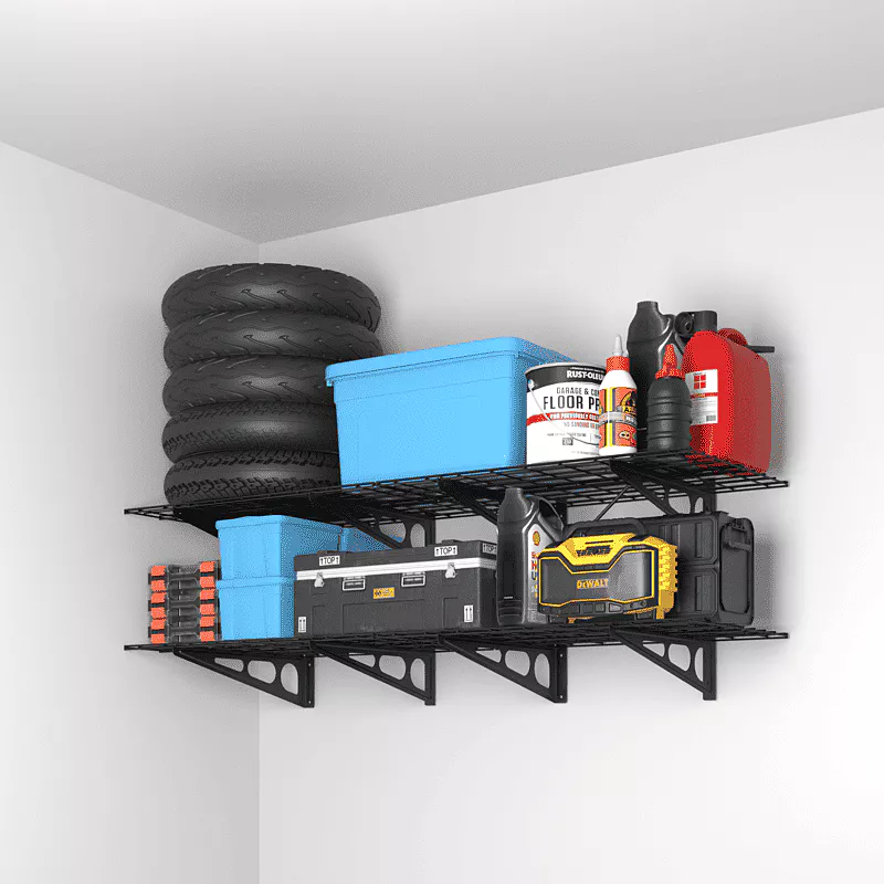 FLEXIMOUNTS Pro 4-Shelf Garage Wall Shelving System – 1,400 lb Capacity Heavy Duty Storage