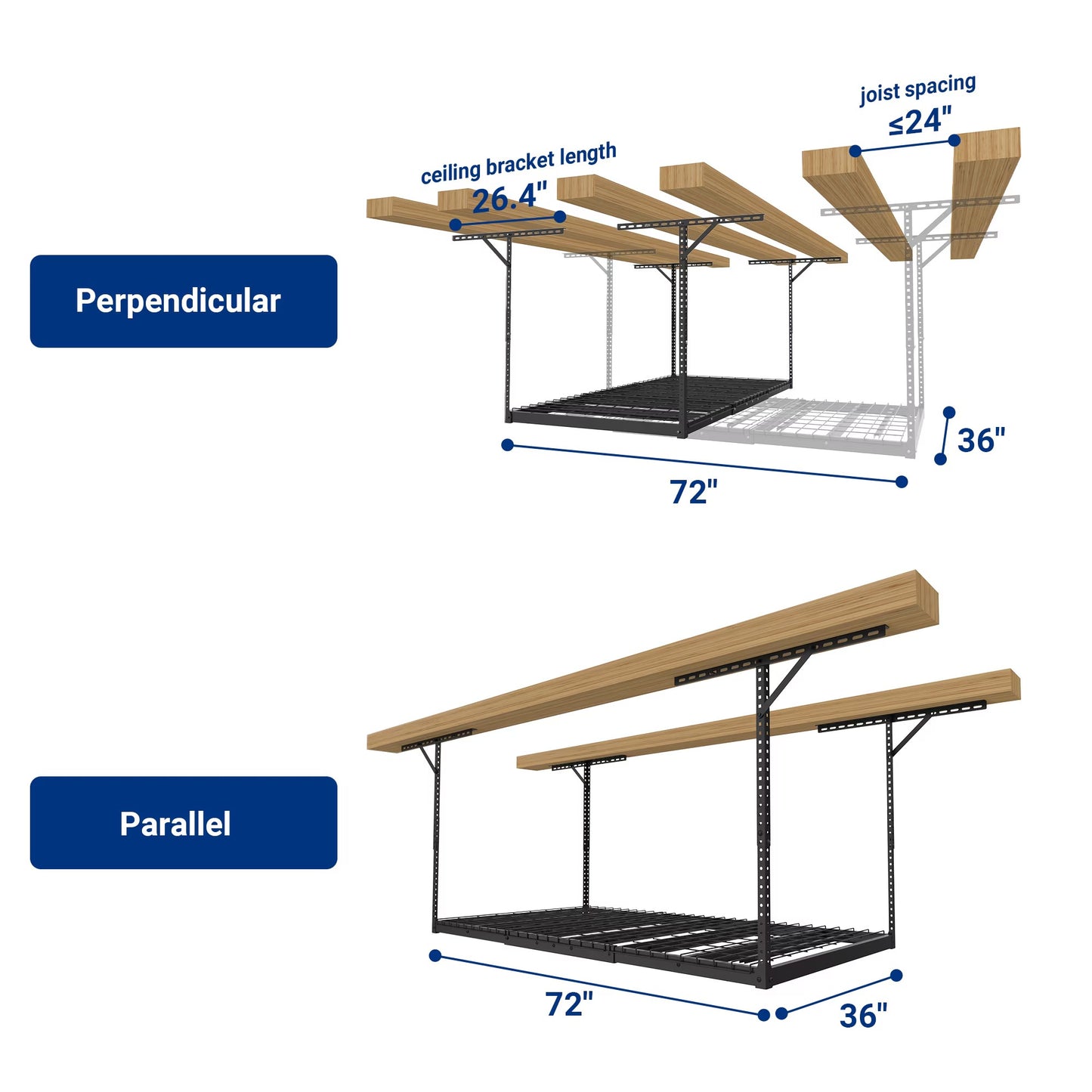 FLEXIMOUNTS Max Series 3x6 Overhead Garage Storage Rack – 500 lb Heavy Duty Ceiling Storage