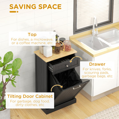 Hidden Trash Cabinet with Tilt-Out Door & Storage Drawer – 10 Gallon, Black