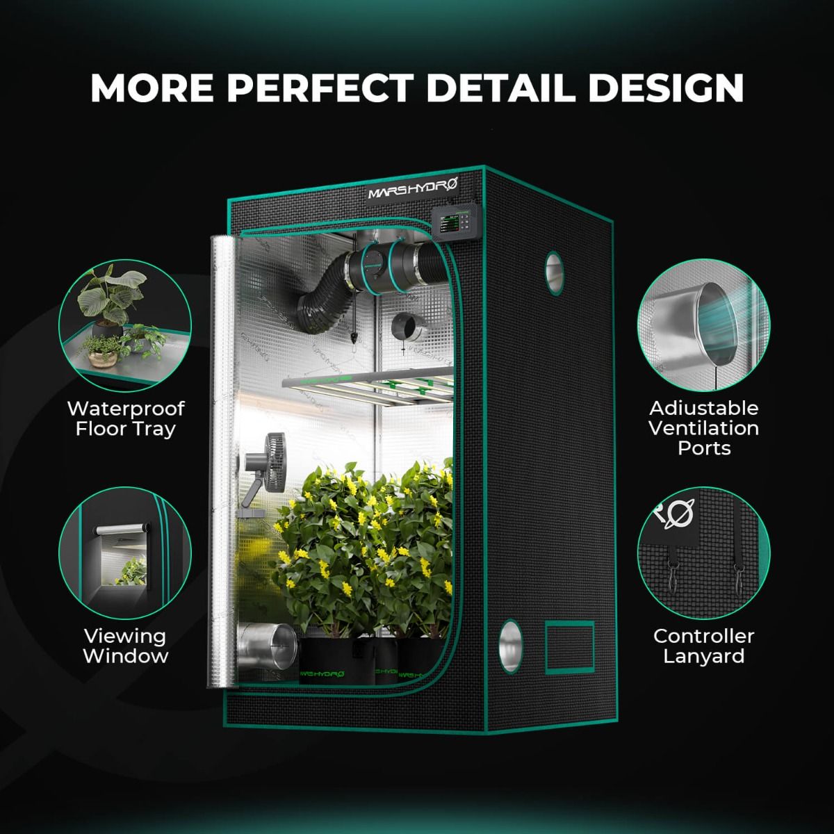 Mars Hydro 2x2 Grow Tent 1680D – Light-Proof Indoor Grow Tent 27"x27"x63" with High Reflective Mylar