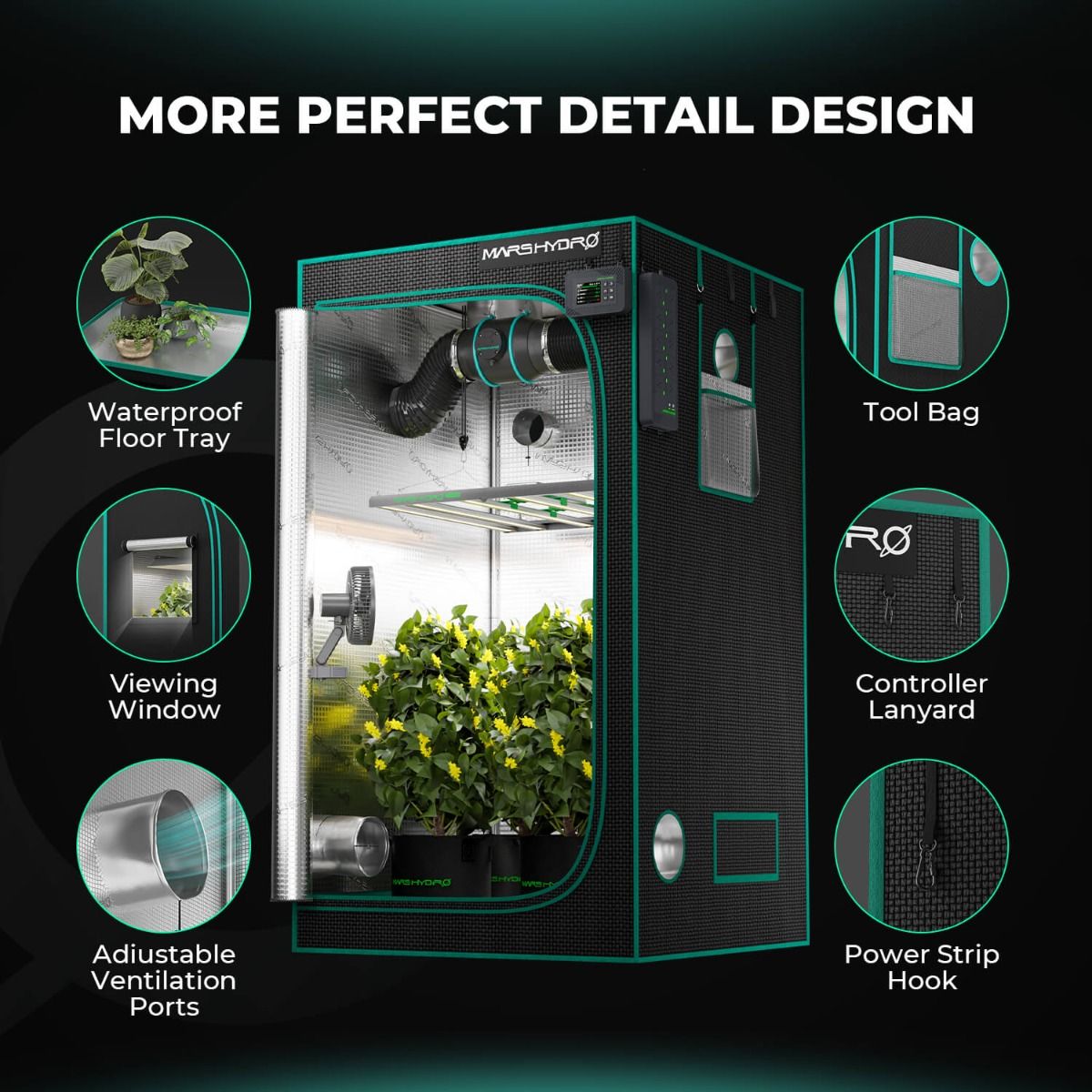 Mars Hydro 4x4 Grow Tent 1680D – Light-Proof Indoor Grow Tent 48"x48"x80" with Reflective Mylar